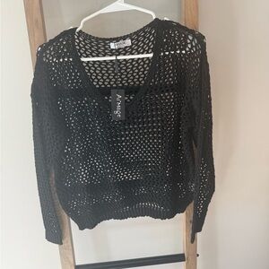 Aimage Black Mesh Sweater S NWT